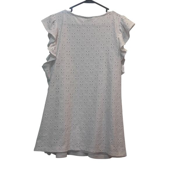 Torrid Pullover Boho Y2K Eyelet Jersey Crew Neck Ruffle Blouse White Top Size 2X - Picture 8 of 8